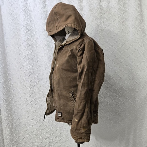 Berne Canva Heavy Duty Coat Sz L Youth Brown Bleached Workwear Utility thrashed - Picture 4 of 12